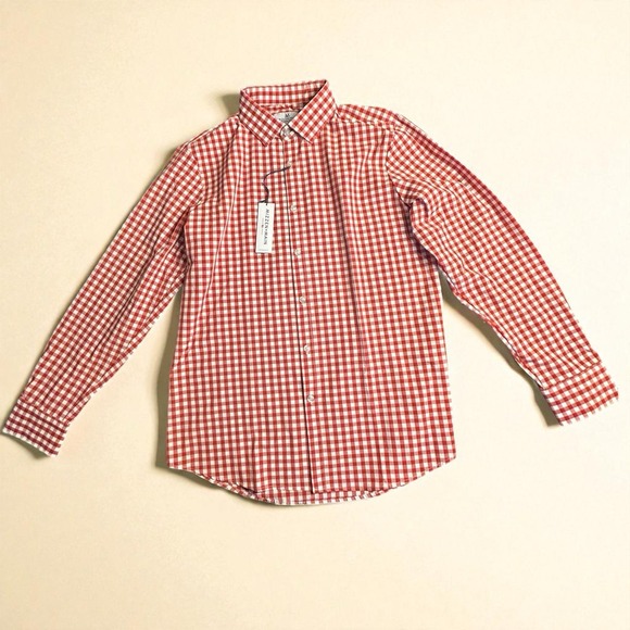 Men's Mizzen+Main Trim Fit Shirt Large Red White Gingham Check Long Sleeve NWT - Picture 1 of 7